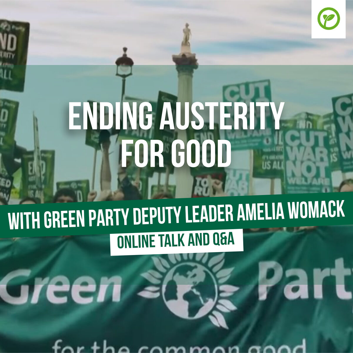 Ending Austerity for Good with Green Party deputy leader Amelia Womack. Online talk and Q&A.